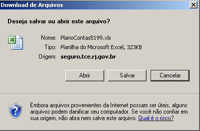 Selecionar Abrir para a apresentação do arquivo Excel na tela ou Salvar para a geração de um arquivo com o relatório selecionado.