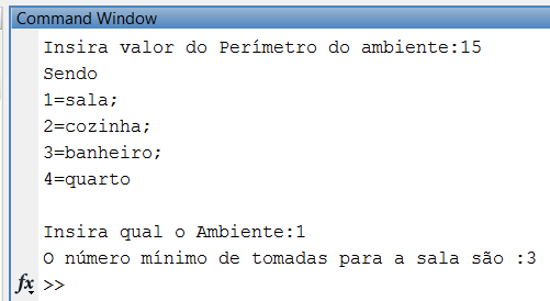 Inicialmente, foi desenvolvida a rotina para quantificação de tomadas. O ponto de partida para isso foi à solicitação ao usuário do perímetro do ambiente para o qual se deve realizar o projeto.