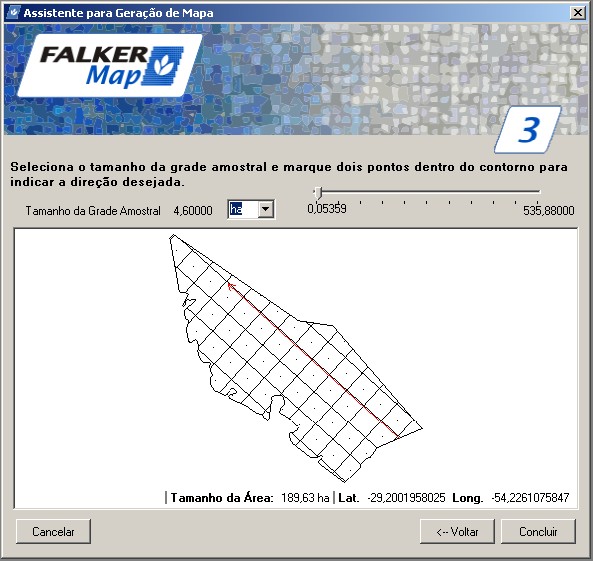 4. Configure a área (tamanho) da grade amostral conforme as necessidades. Avance para o próximo passo. Figura 8 Configurando o tamanho da grade amostral 5.