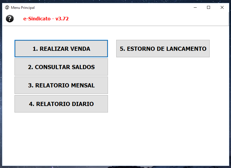 Menu de Vendas O menu de vendas é constituido por 5 (cinco) itens. 1. Realizar Venda 2.