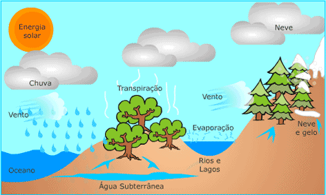 Repartida por três grandes reservatórios naturais - os oceanos, os continentes e a atmosfera - que mantêm entre si a circulação