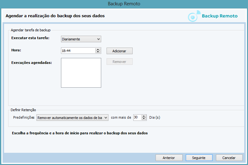 II. Assistente de Backup O Assistente de Backup irá guiá-lo através do processo de criação de uma tarefa de backup.