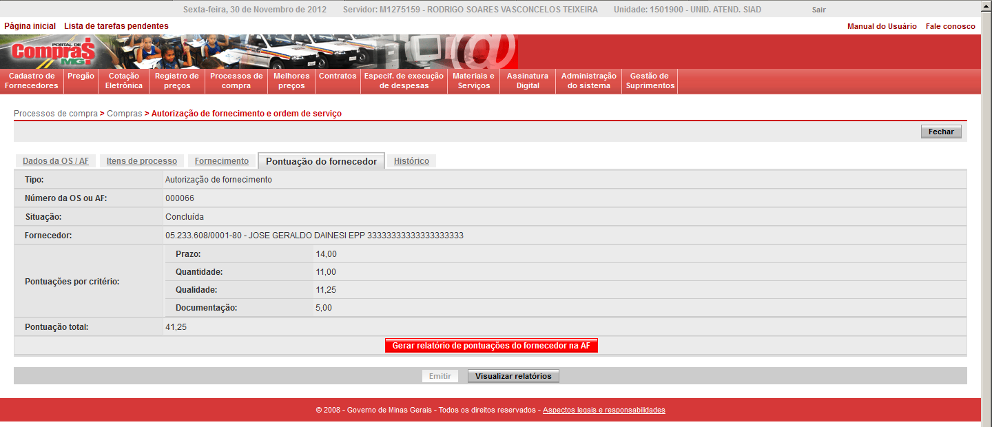 Índice de desempenho do fornecedor por AF (IDF-AF) O IDF-AF será calculado pela média dos IDF-E, ou seja, a média da avaliação feita por cada item da AF.