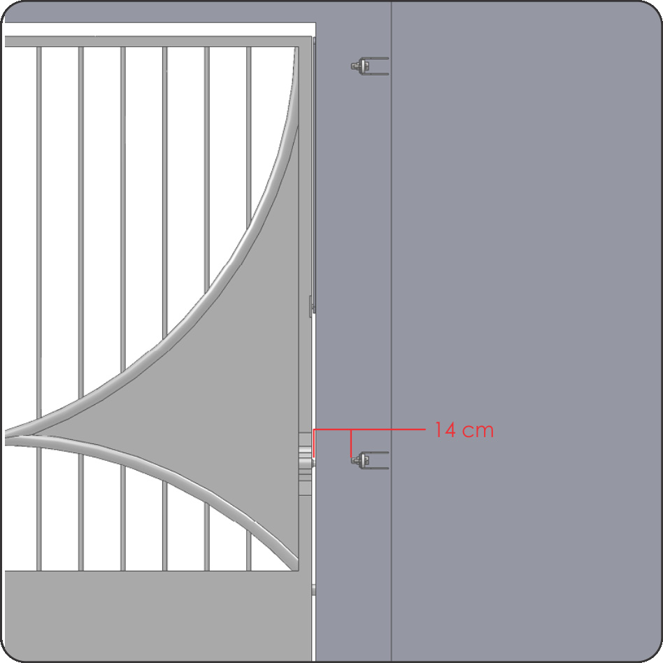 : O ponto de tração deve ficar alinhado com o perfil, quando o portão estiver aberto.