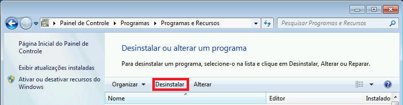 Instalação e desinstalação Abra o Painel de Controle através do menu Iniciar do Windows. Clique em Programas e Recursos. Selecione Avira Internet Security Suite na lista e clique em Desinstalar.