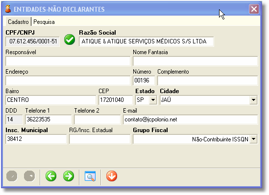 3.1.5-Entidades Não-Declarantes Esta funcionalidade realiza o cadastramento e atualização de dados das entidades não-declarantes.