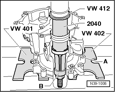 Gol 2013, Voyage 2013 3 Rolamentos de rolos cônicos do diferencial. Instalar o anel externo do rolamento de rolos cônicos (lado do pinhão) na carcaça da transmissão Fig. na página 150.
