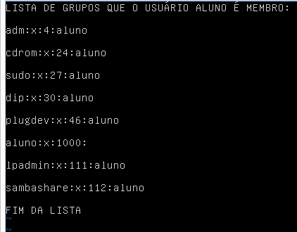 Imagine que você deseja visualizar APENAS as linhas onde aparece a palavra aluno o que indica quais são os grupos que o usuário aluno é membro.