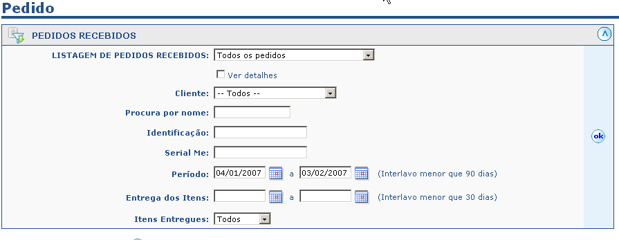 5 Acessando o Pedido Para acessar os pedidos clique no botão Pedidos no Painel de Controle - Vendas conforme figura abaixo: Clicando neste link a página com a listagem de Pedidos será exibida. 5.