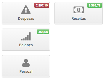 9.3 - Atalhos Os atalhos são uma forma rápida de acessar os módulos de receitas, despesas e balanço, bem como informações pessoais.