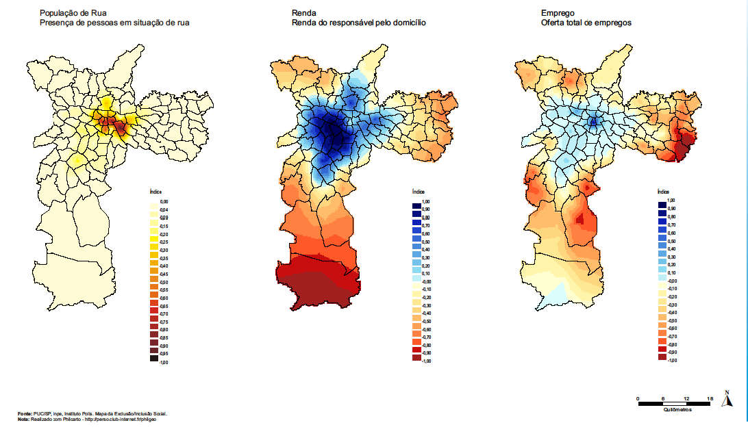 Nos mapas abaixo a contradição de uma cidade capitalista típica como São Paulo aparece em toda sua magnitude. A pobreza procura a renda.