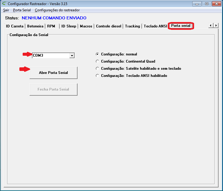 Configurando temperatura 1. Abra o configurador do equipamento e selecione a aba porta serial.