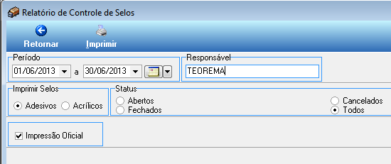 4.2.3 Relatório de Controle de Selos Utilizados e Não Comp.