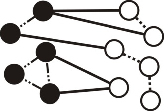 As Redes Sociais Multi-Relacionais que possuem apenas um tipo de elemento também podem ser representadas por um único grafo, no qual todos os relacionamentos entre os objetos são representados em uma