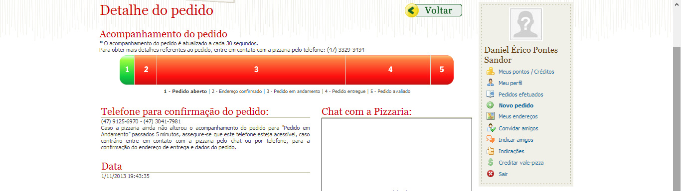 28 Figura 14 - Confirmação do pedido Fonte: Vale Pizza (2011).