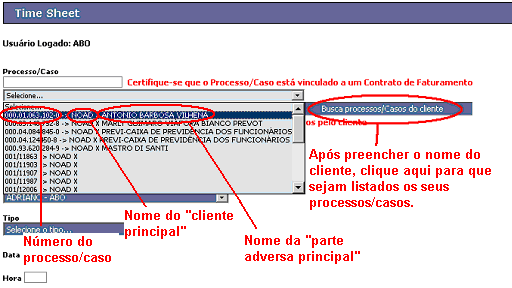 - Após selecionar o cliente, clique no botão "Busca Processos / Casos de Clientes".