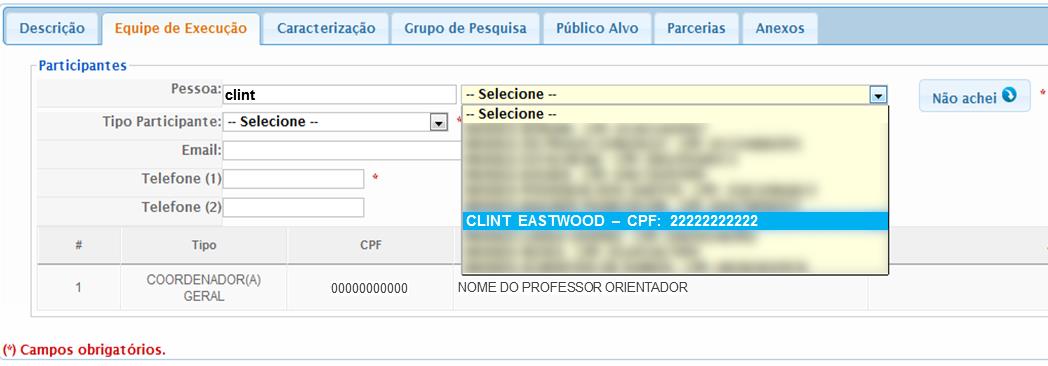 6º passo: cadastrar o(s) participante(s) do programa de ensino monitor(es), estagiário(s) pedagógico(s) voluntário(s) ou tutor(es)