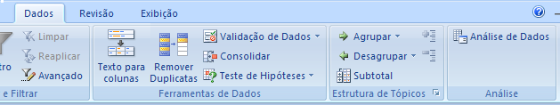 Caso não apareça na barra de ferramentas em dados a opção análise de dados, você deve inserir o cd do Office para instalar as ferramentas completa do Office 2007. Veja na figura 2.