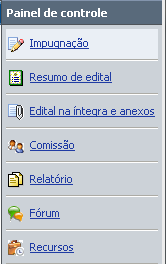 1. Na tela de operação do pregão, clicar no painel de controle (canto inferior direito da tela).