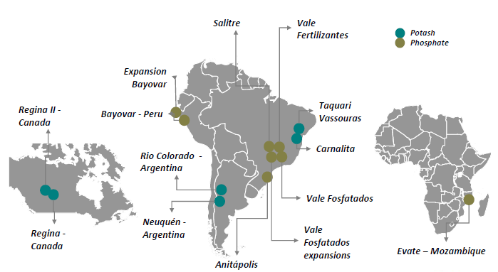 Figura 13. Projetos de fertilizantes da Vale. Fonte: Zagallo, 2011b. Isso prova que nem só de minério de ferro e metais vive a economia da Vale. Mas porque investir em fertilizantes?