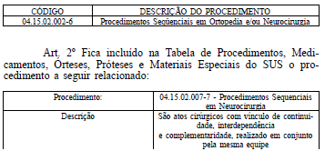 PORTARIA N 9, DE 6 DE JANEIRO DE 2014 Inclui na Tabela de Procedimentos, Medicamentos, Órteses, Próteses e Materiais Especiais do Sistema Único de Saúde (SUS) procedimento Sequencial em Neurocirurgia.