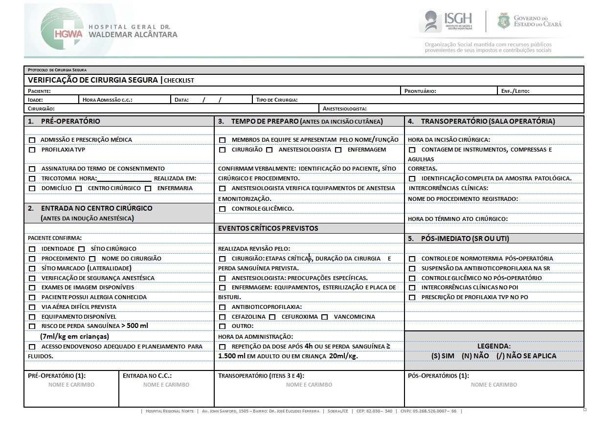 INSTRUMENTO DE VERIFICAÇÃO DE CIRURGIA