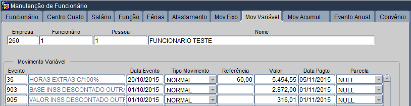 Página 84 Dicas de Cálculo O INSS é calculado automaticamente pelo sistema, não precisando ser lançado em movimento fixo ou acumulado, apenas na tela principal de funcionário, marque a opção INSS