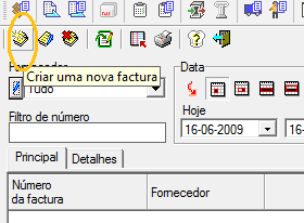 Assim na barra de ferramentas, deverá escolher o icon como na figura, para criar uma nova factura.