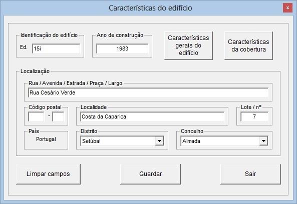 MANUTENÇÃO DA COBERTURA DE EDIFÍCIOS APOIADA NA TECNOLOGIA DE REALIDADE VIRTUAL Figura 6.3 Janela da caracterização do edifício do caso A.