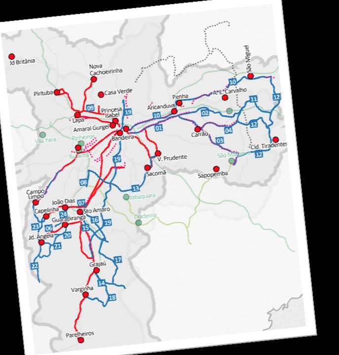 INVESTIMENTO EM INFRAESTRUTURA Corredor de Ônibus Municipal Existente Terminal Municipal Existente Faixa Exclusiva à Direita Existente Trem Metropolitano Existente Corredor de Ônibus Metropolitano