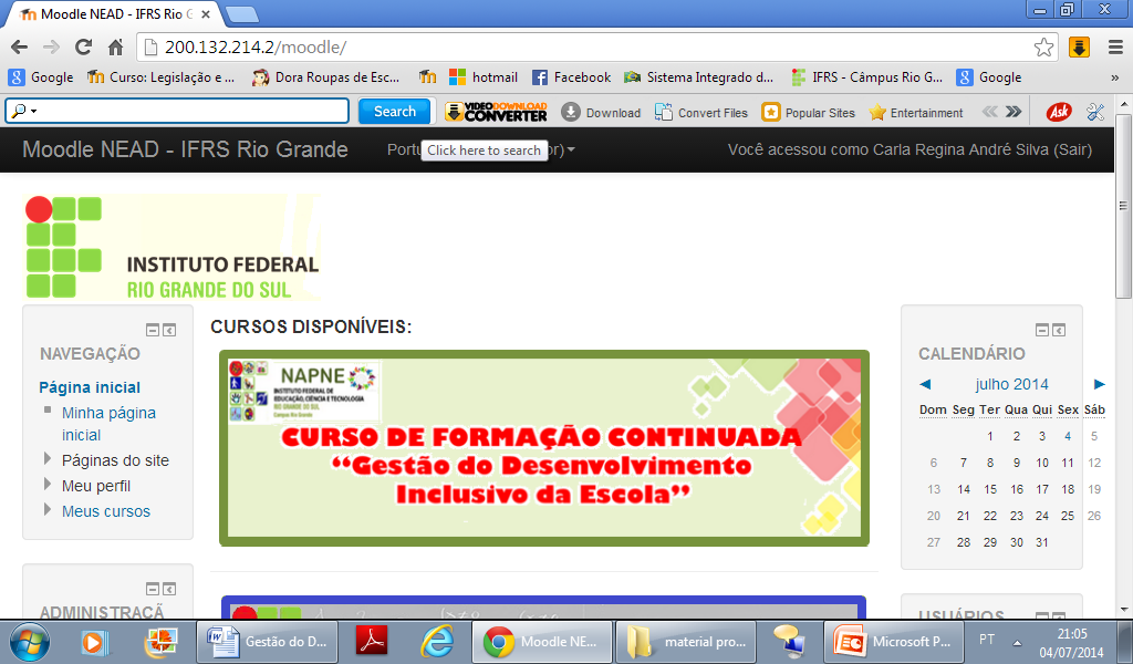 Após acessar o ambiente clic no baner do curso para ter acesso ao curso propriamente dito.