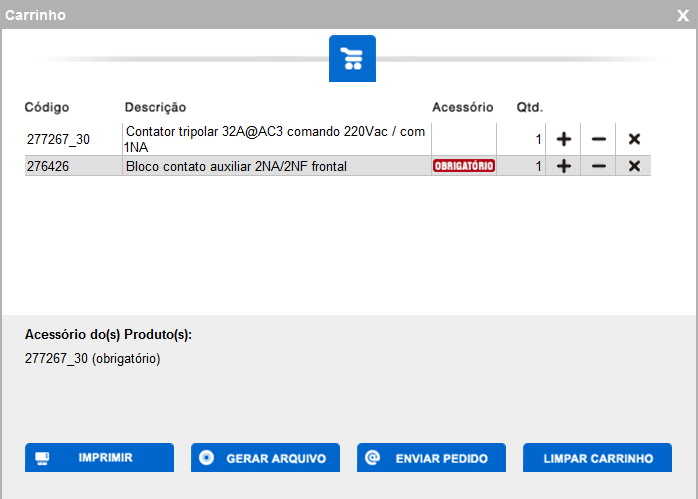 Em nosso carrinho iram aparecer todos os itens que enviamos para o mesmo anteriormente, nele poderemos alterar quantidades utilizando os icones + e - ou excluir itens utilizando o X.