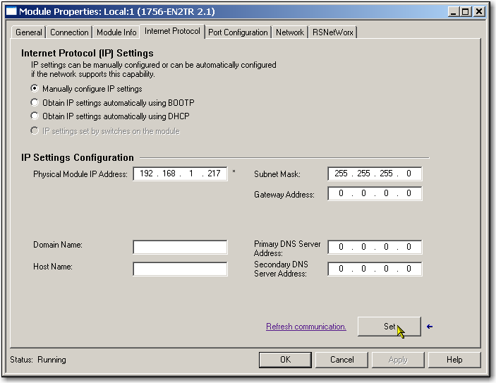 Capítulo 1 Instalação de um módulo de comunicação 1756 EtherNet/IP Configuração do endereço IP da rede com o ambiente Studio 5000 Siga essas etapas para usar o ambiente Studio 5000 para configurar o