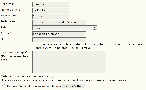 17 maneira que julgam conveniente. A Figura 3.2 mostra a etapa de preenchimento de metadados de autores pelo usuário que faz a submissão.