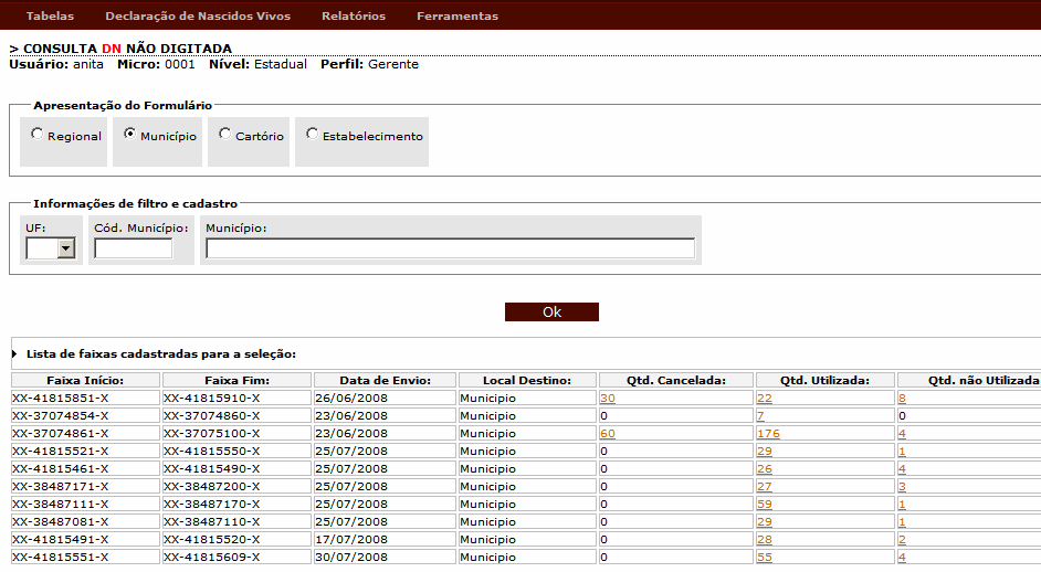 Na tela seguinte informar o período do cancelamento e clicar em OK. No relatório gerado clicar no ícone da impressora para imprimir.