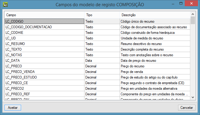 13 Composição. Este modelo recursivo é fornecido para que se possam desenhar listagens nas quais interesse ver todos os níveis de composição dos recursos implicados.