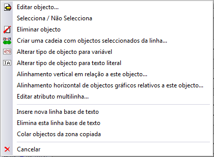 38 Fig. 6.3 6.2.1. Editar objecto Abre uma janela com os dados do objecto para os poder modificar. 6.2.2. Selecciona/Não selecciona Permite seleccionar ou não um objecto.