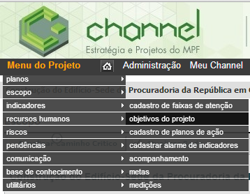 21 7 PASSO CONFIGURAR OS INDICADORES DO PROJETO Selecione a opção Menu do Projeto, selecione indicadores e depois objetivos do projeto.