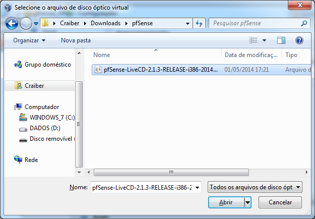 e escolher a opção Selecione um arquivo de CD/DVD