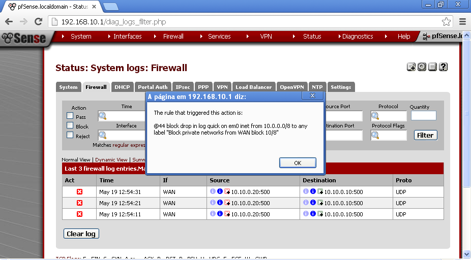 Páginas: 35 de 99 53. Veja se encontra algum bloqueio nos logs do firewall para a interface WAN. 54.