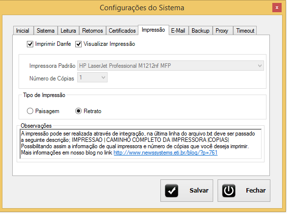 Figura 8 Aba Impressão 1.7 Aba E-Mail Enviar E-mail XML no faturamento Quando marcada está opção o XML será enviado no momento do Faturamento.