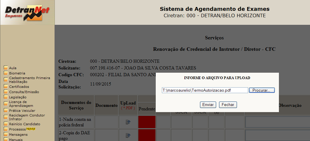 7.1.2 Upload do documento (continuaçao) Nesta tela o sistema mostra que o arquivo já se encontra pronto