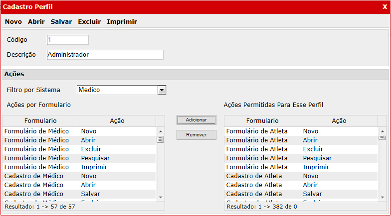 69 4) Imprimir: O usuário precisa seguir a funcionalidade 2, após clicar no botão Imprimir na barra superior. Figura 16: Tela de Cadastro de Perfil. 6.