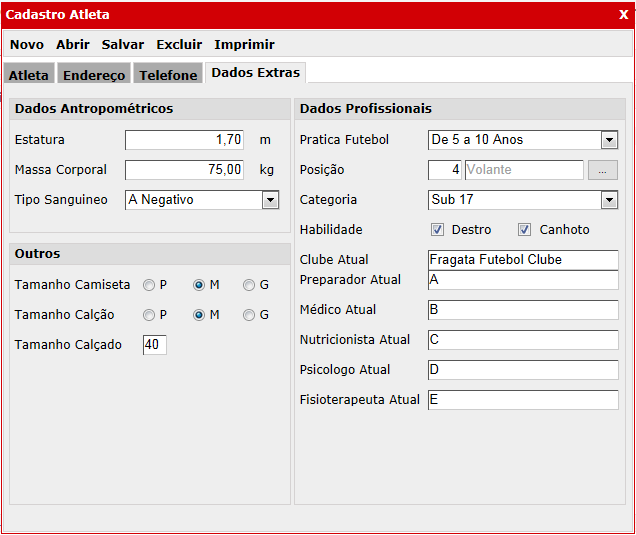 74 Abaixo está representada (Figura 21) a tela de formulário para cadastro de dados extras do atleta ou alteração dos dados já cadastrados.