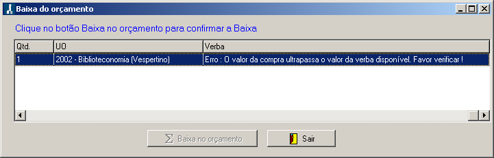 Recebimento Figura: Mensagem do sistema Mensagem exibida se não for vinculada uma verba a uma UO. Quando a licitação for gerada a partir de uma Sugestão de Compra, os dados de UO já virão preenchidos.