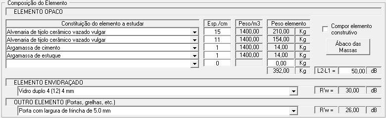 7. Cálculo de Isolamento ao som aéreo (elementos verticais exteriores) Este módulo destina-se a verificar os requisitos regulamentares aos sons aéreos de elementos verticais exteriores, por exemplo: