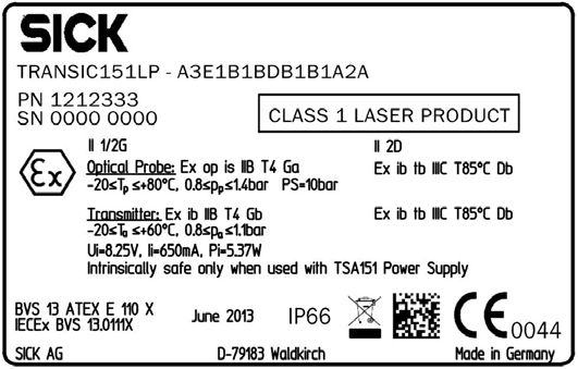 Descrição do produto 2.1 Identificação do produto Nome do produto: Fabricante: TRANSIC151LP SICK AG Erwin-Sick-Str.