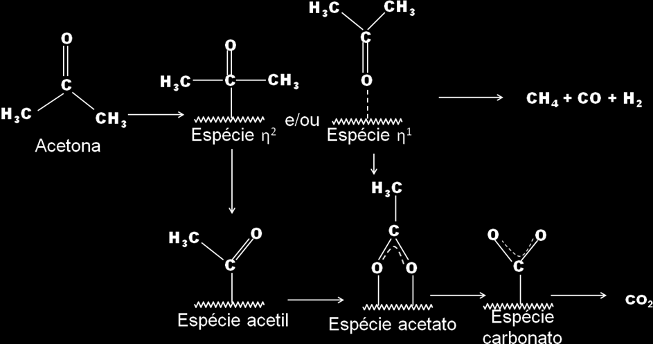 Resultados e Discussão 143 Figura 4.26 - Mecanismo da reação de oxidação parcial da acetona com formação de espécie acetil. 4.2.4 Reação de reforma oxidativa do acetol.