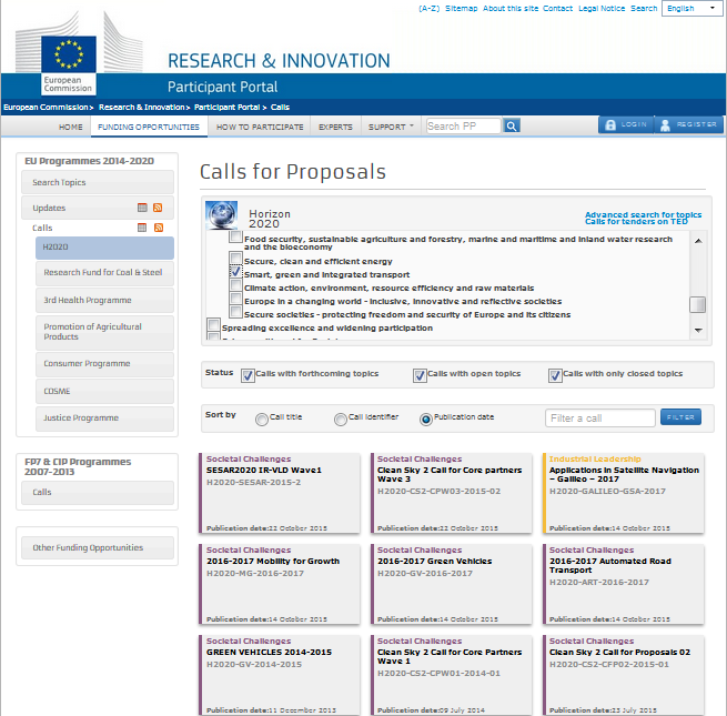 Participant Portal - Programa de Trabalhos Transportes http://ec.europa.