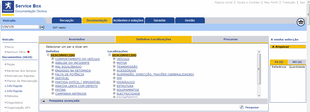 É pssível refinar a seleçã esclhend um defeit e lcalizaçã «DESCONHECIDO»: A lista de dcuments exibids será reduzida, facilitand acess à infrmaçã buscada.